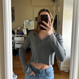 Pacsun Gray Cropped Zip Sweater